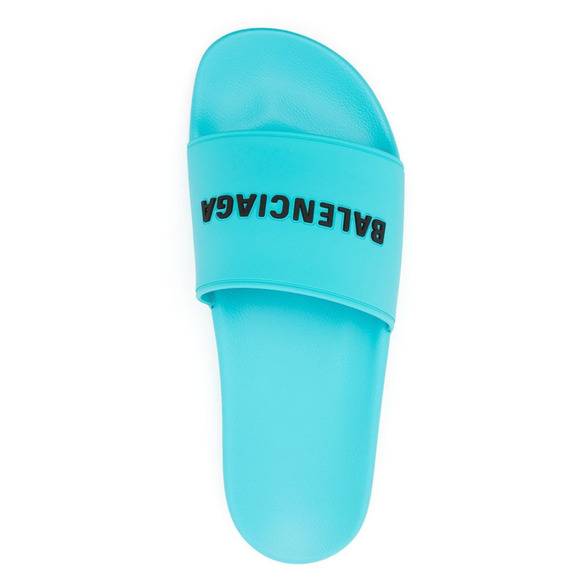 Balenciaga Turquoise Blue Rubber Black Logo Slide Pool Sandal Flip Flop 43 10 - Picture 6 of 12